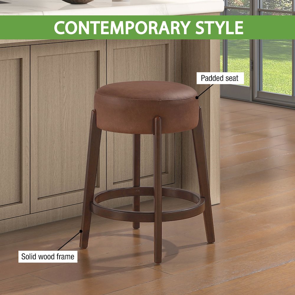Wesley 26" Counter Stool in Saddle Brown Faux Leather. Picture 8