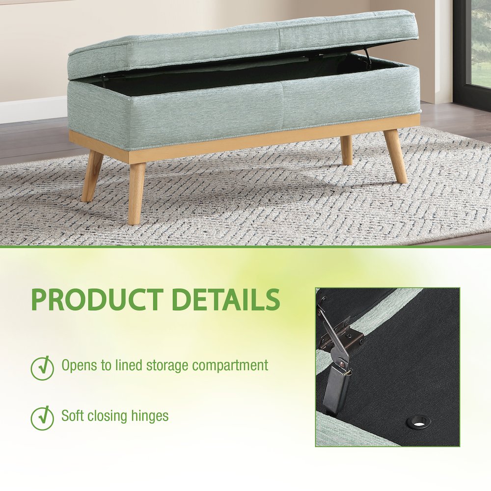 Katheryn Storage Bench in Mist Fabric with National Wood Legs. Picture 12