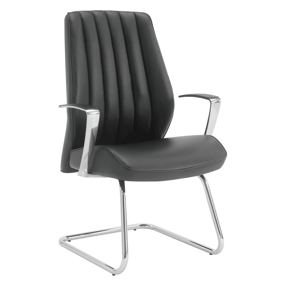Visitor’s Chair with Fixed Padded Aluminum Arms and Chrome Sled Base. Picture 1