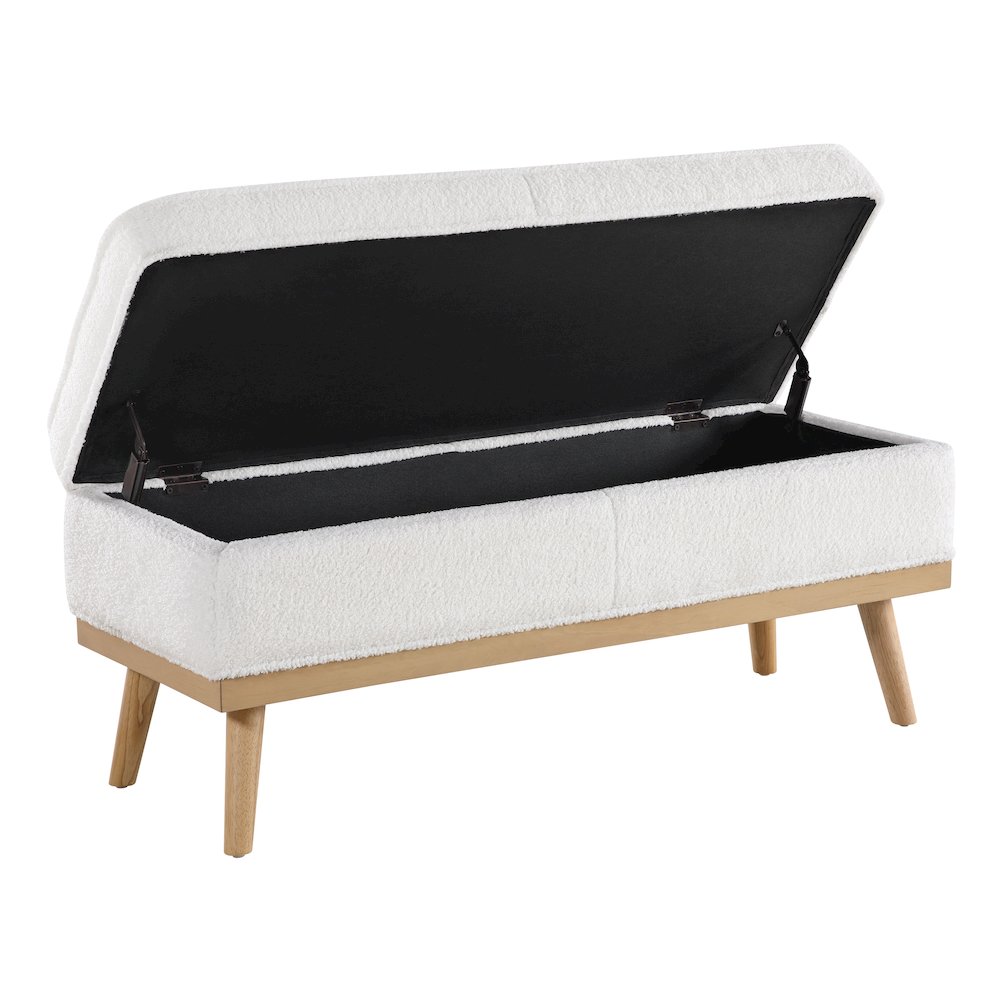 Katheryn Storage Bench in Ivory Sherpa Fabric with National Wood Legs. Picture 7