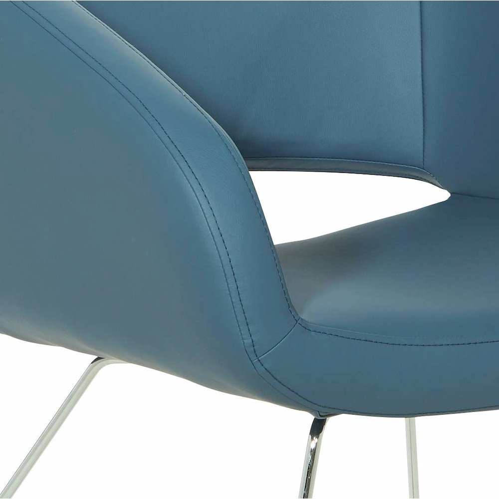 Lounge Chair in Blue Faux Leather with Chrome Base, LRL-R105. Picture 6