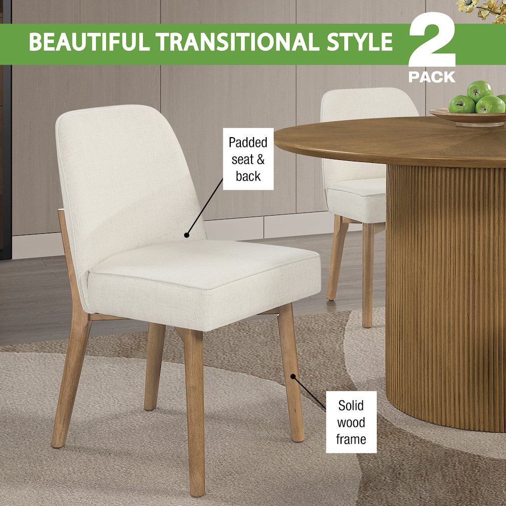 Jada Dining Chair 2-Pack in Linen Fabric with Oak Finish Wood. Picture 12