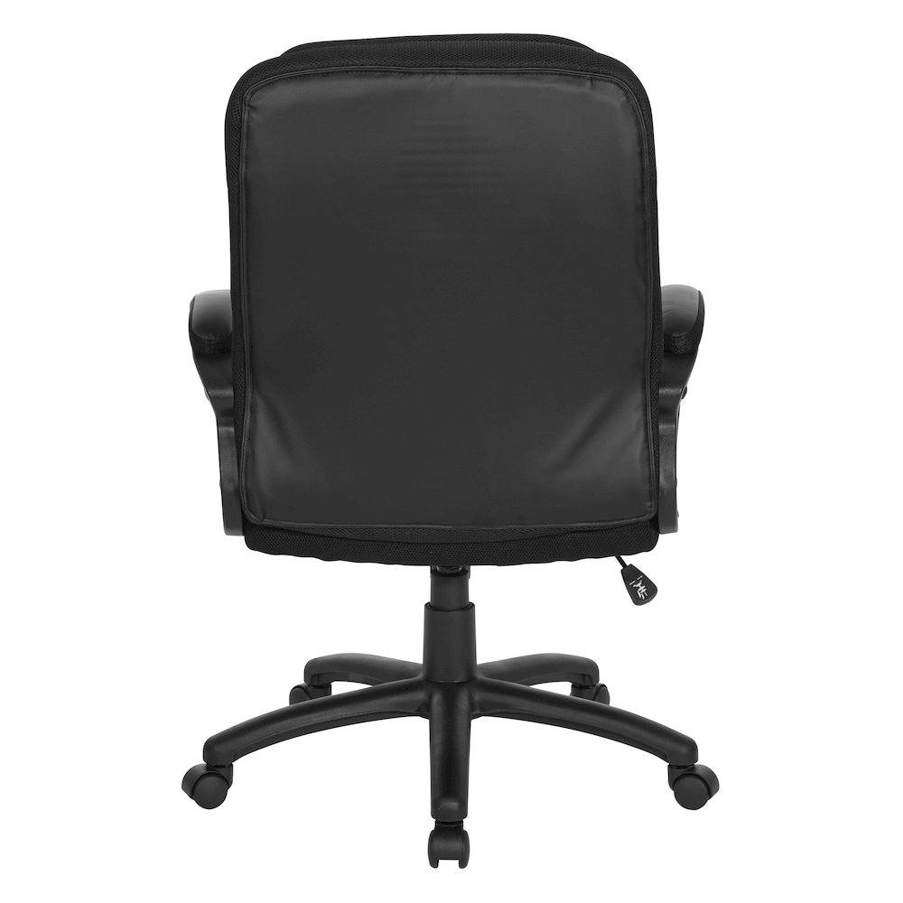 BlackFaux Leather Manager’s Chair with Padded Arms and Black Nylon Base. Picture 6