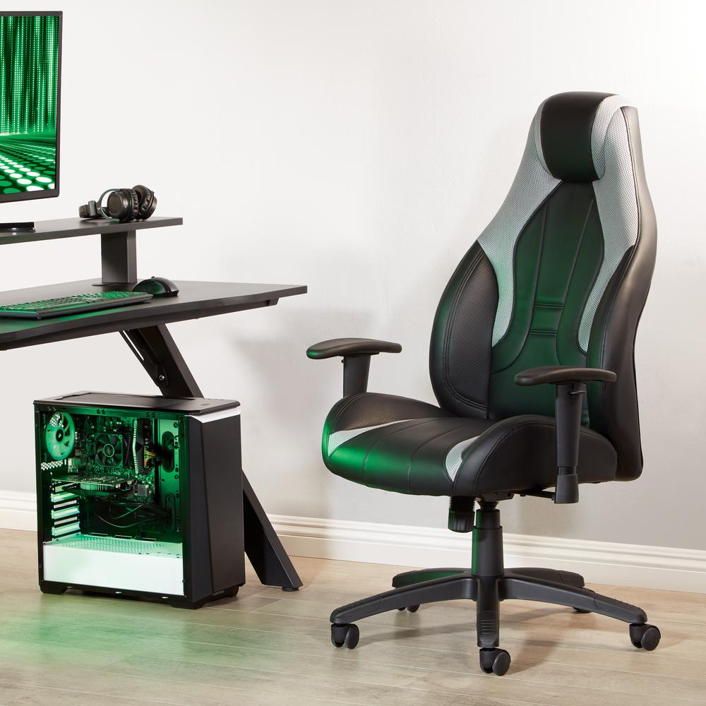Commander Gaming Chair in Black Faux Leather and Grey Accents, CMD25-GRY. Picture 6