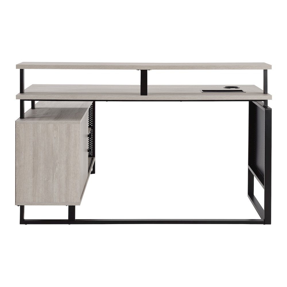 Ace 60"x 50" L-Shape Desk in Grey Taupe Top and Matte Black Frame. Picture 6