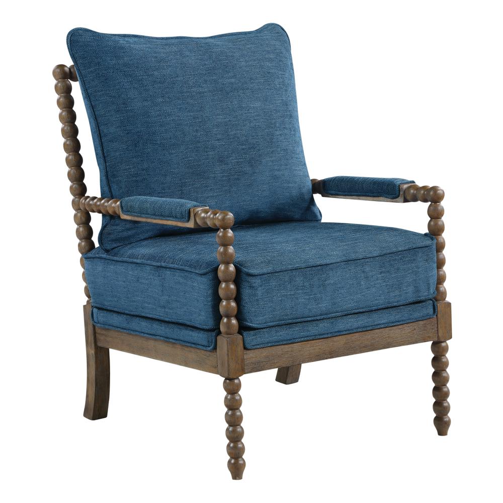 Fletcher Spindle Chair in Navy Fabric with Brush Charcoal Finish, FLR-H16. Picture 1