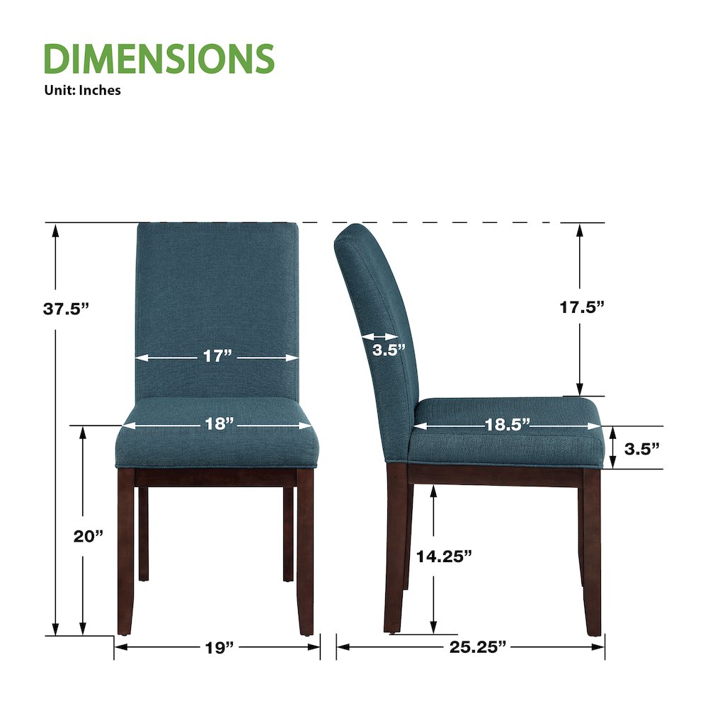 Dakota Parsons Chair in Azure Fabric and Espresso Finished Legs. Picture 7