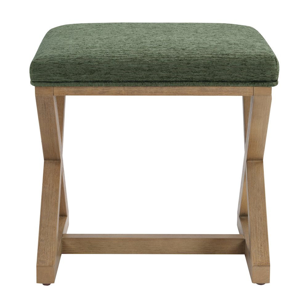 Carson X-Frame Stool in Pine Fabric and Medium Oak Finish Wood. Picture 6