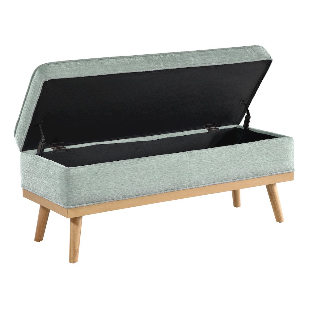 Katheryn Storage Bench in Mist Fabric with National Wood Legs. Picture 7