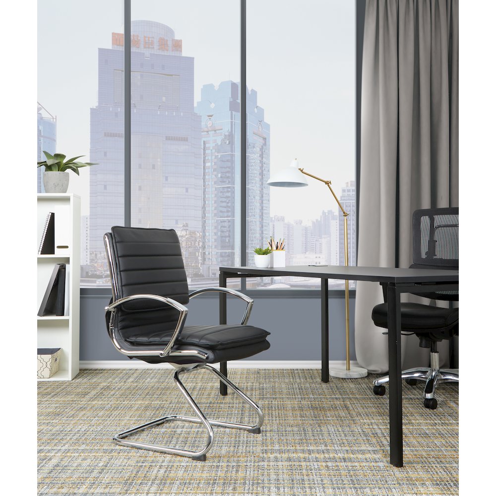 Guest Faux Leather Chair with Chrome Base and Includes Removable Arm Sleeves. Picture 2
