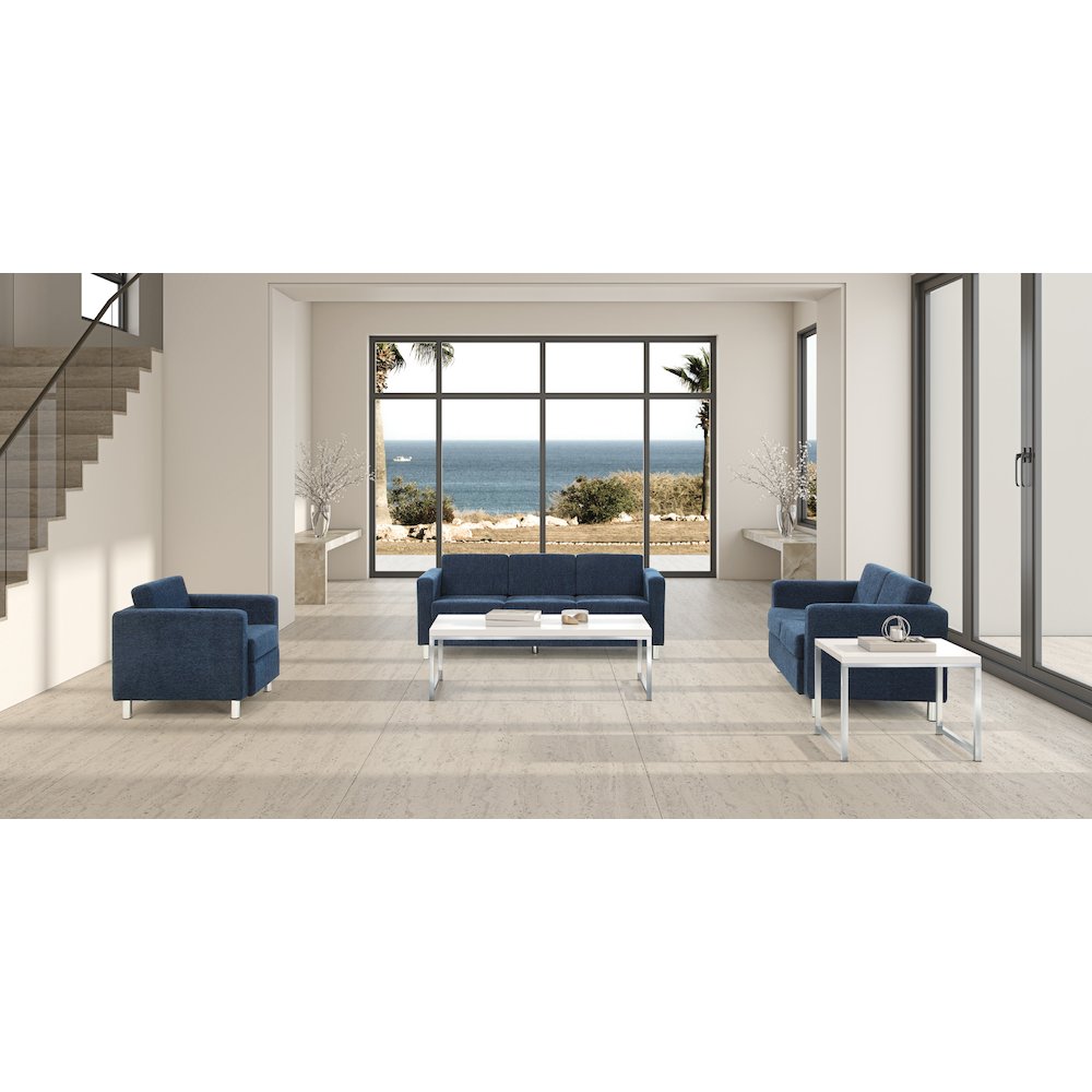 Pacific Loveseat in Navy Fabric with Chrome Legs. Picture 3