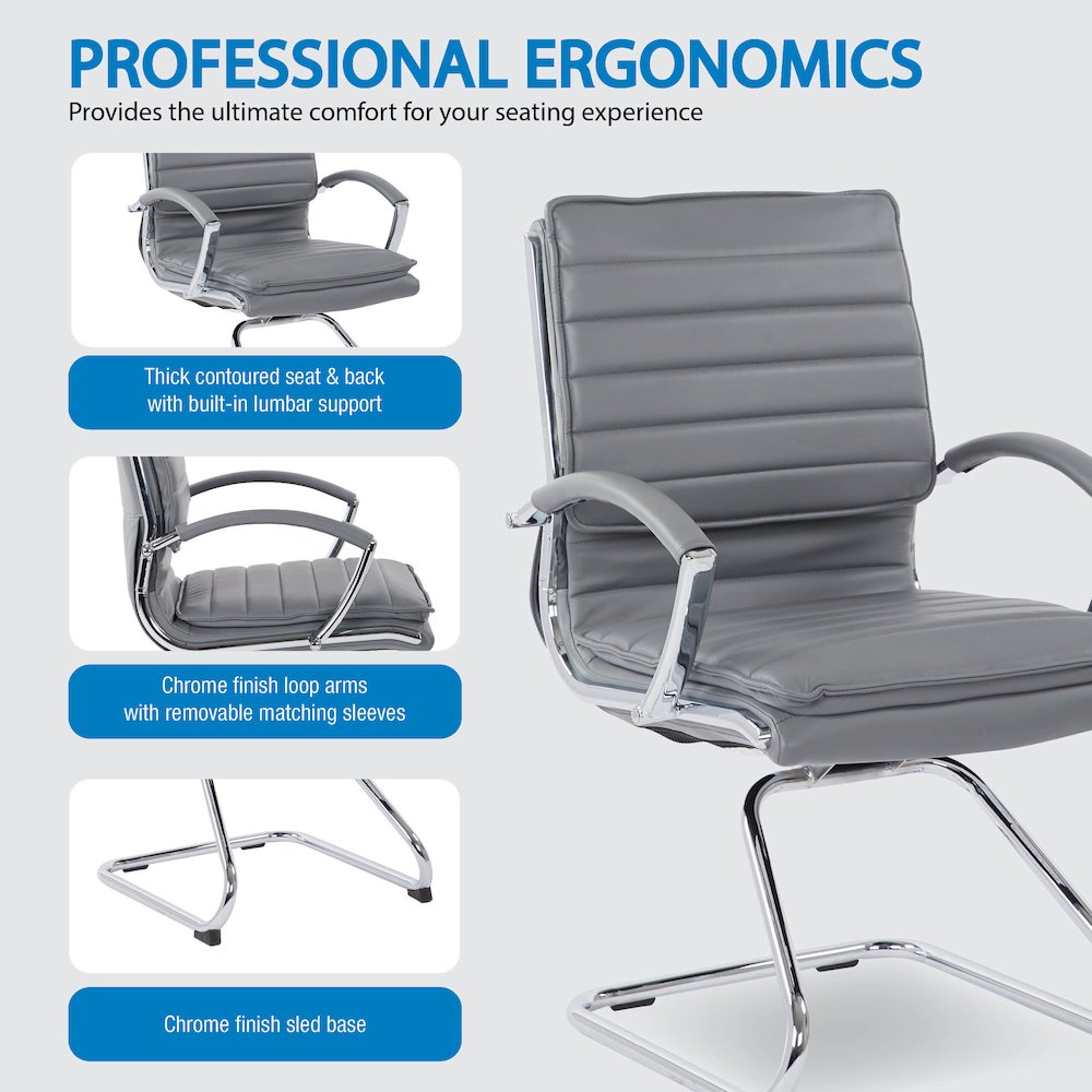 Guest Faux Leather Chair with Chrome Base and Includes Removable Arm Sleeves. Picture 10