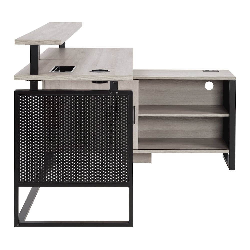 Ace 60"x 50" L-Shape Desk in Grey Taupe Top and Matte Black Frame. Picture 4