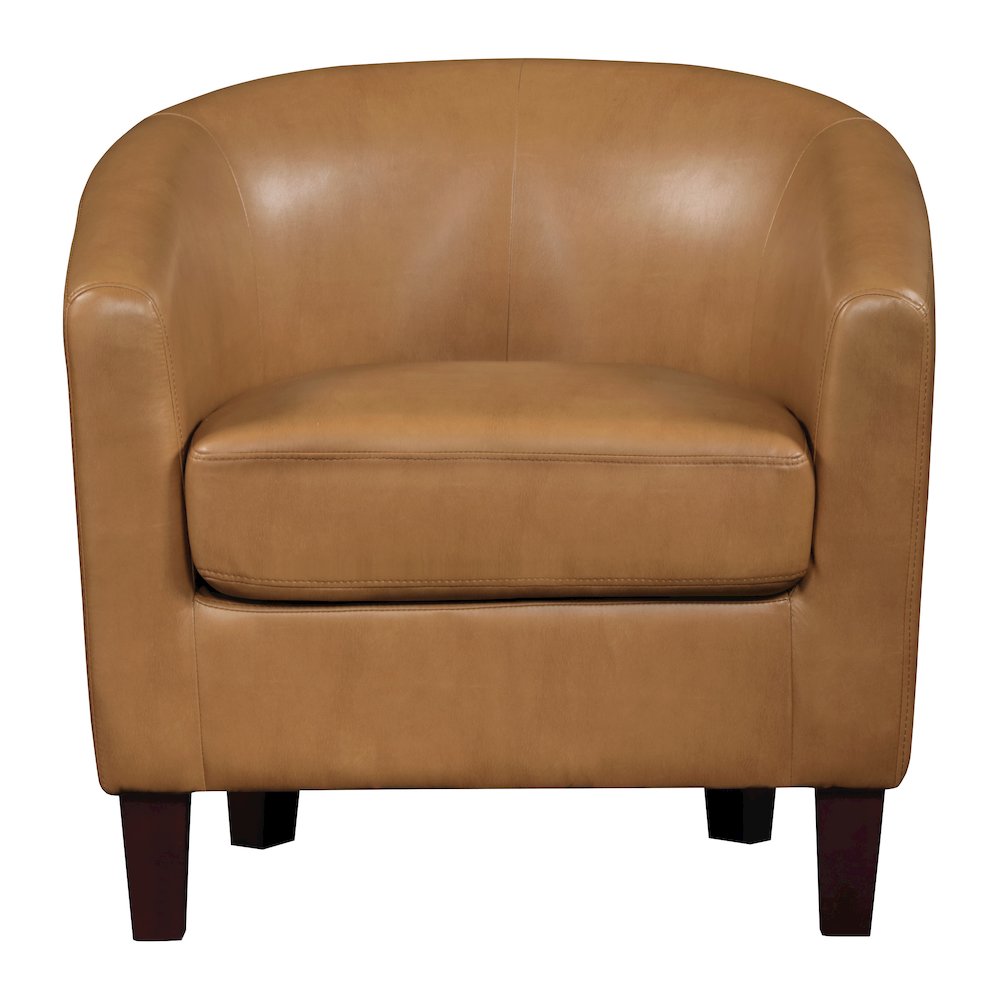 Ethan Tub Chair in Camel Faux Leather with Dark Espresso Wood Legs. Picture 2