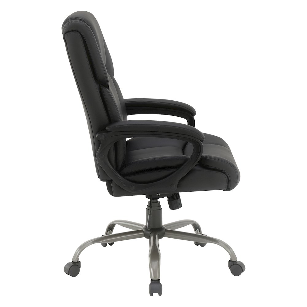 Mid-Back in Black Faux Leather Executive Chair with Padded Arms. Picture 4