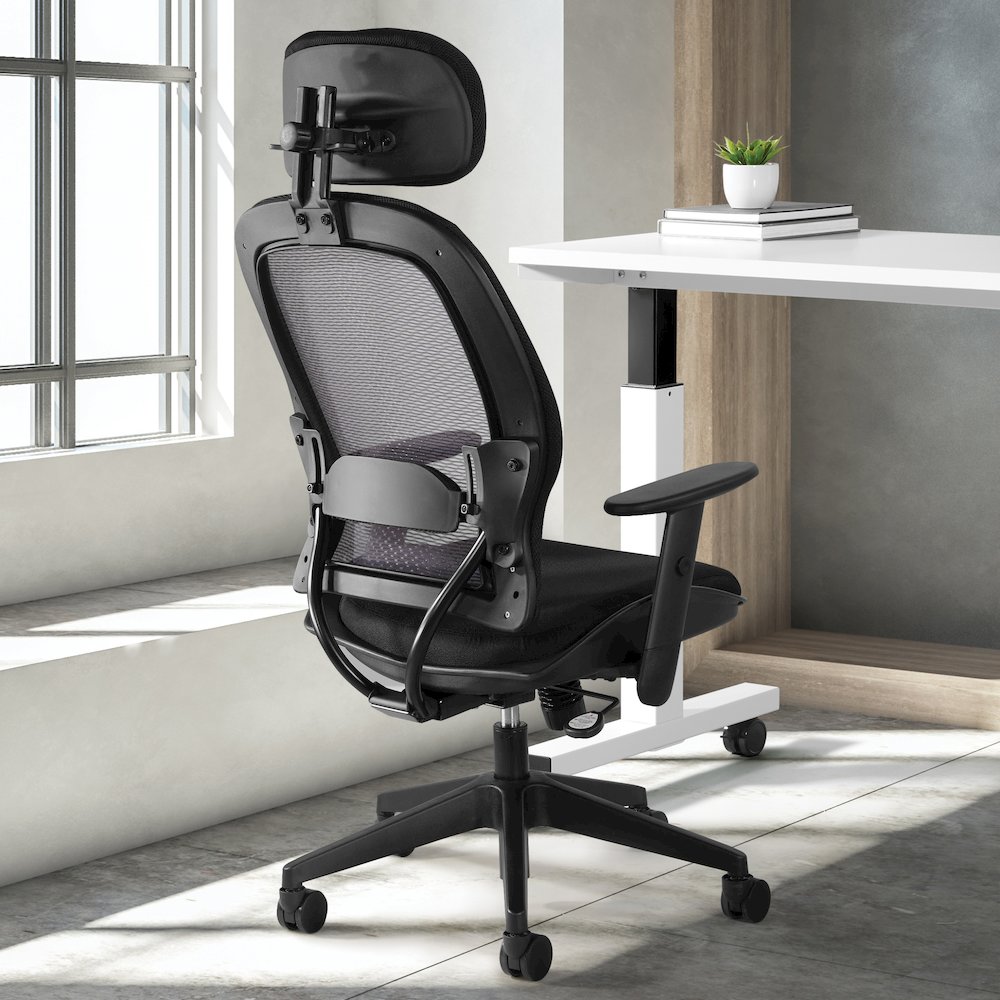 Office Star Professional Air Grid Chair with Adjustable Headrest - Mesh Seat - 5-star Base - Black - 1 Each. Picture 10