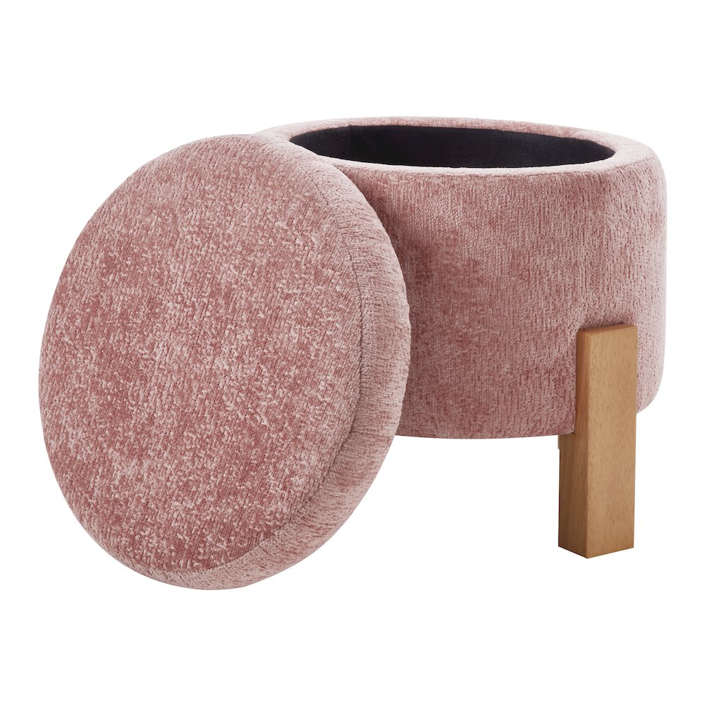 Annie Storage Ottoman in Rose Fabric with Natural Finish Legs. Picture 3