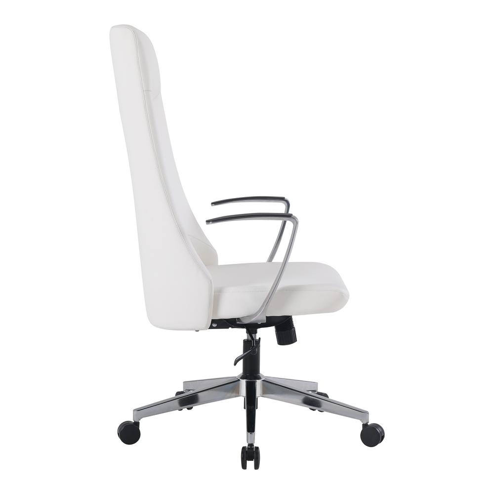 High Back Antimicrobial Fabric Chair with Fixed Padded Aluminum Arms and Chrome Base in Dillon Snow. Picture 4