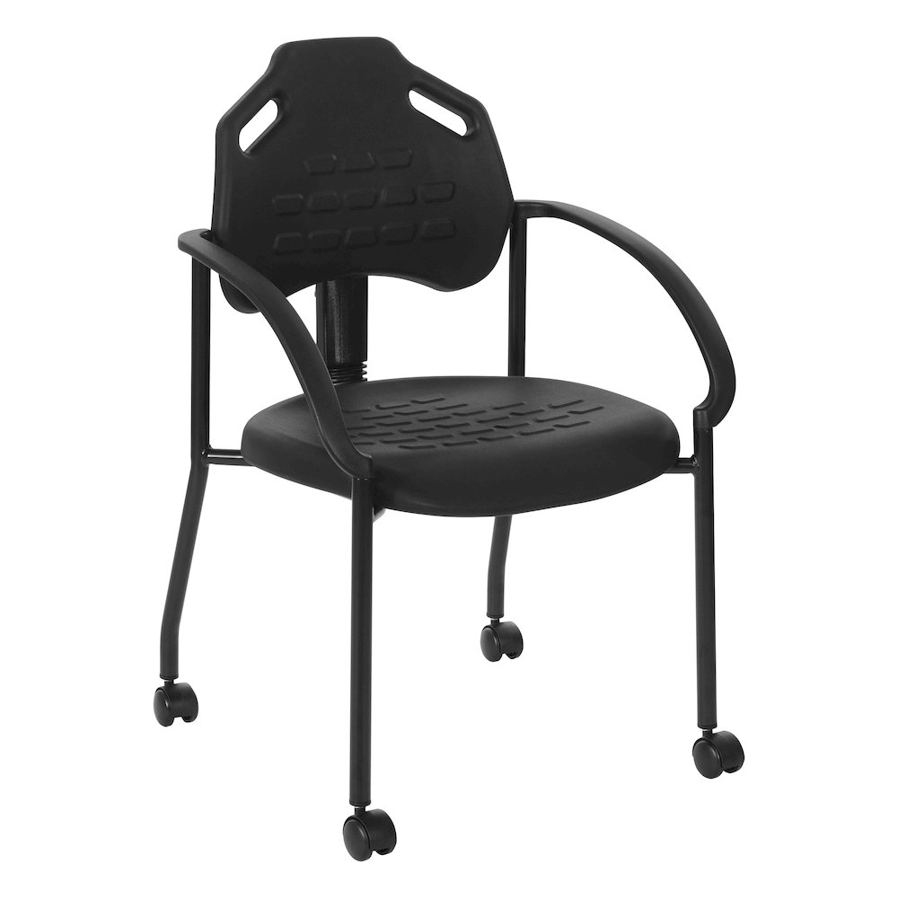 Black Self Skinned Urethane Guest Arm Chair in Black Finish Frame with Casters. Picture 1