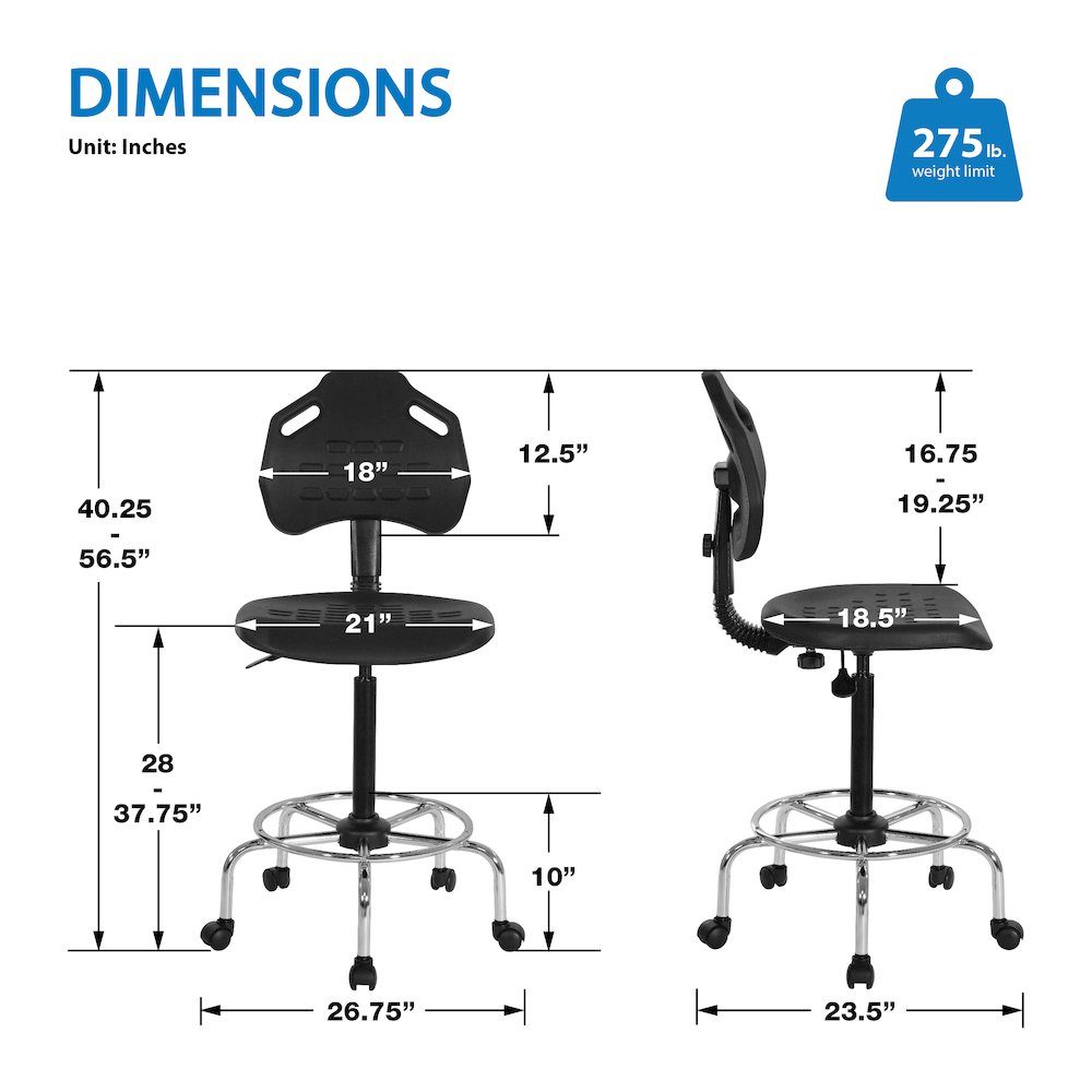 Black Self Skinned Urethane Intermediate Drafting Chair In Chrome Base. Picture 2