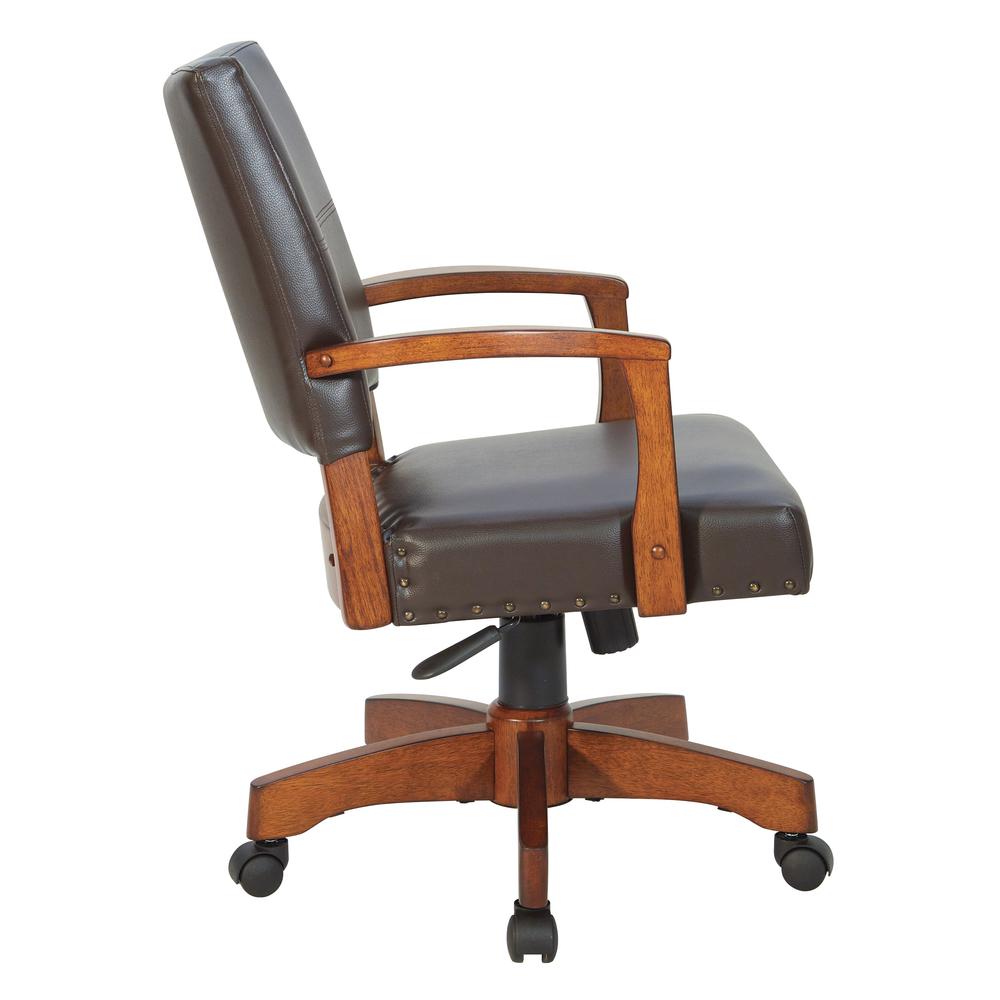 Deluxe Wood Bankers Chair in Espresso Faux Leather with Antique Bronze Nailheads and Medium Brown Wood, 109MB-ES. Picture 3