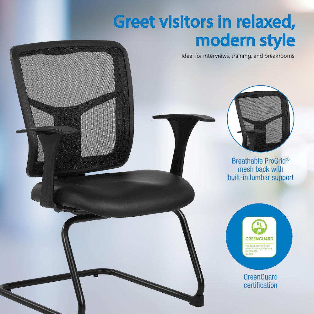 ProGrid Mesh Back Visitor’s Chair in Dillon Black Fabric with Arms. Picture 12
