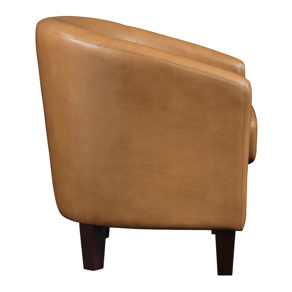 Ethan Tub Chair in Camel Faux Leather with Dark Espresso Wood Legs. Picture 3