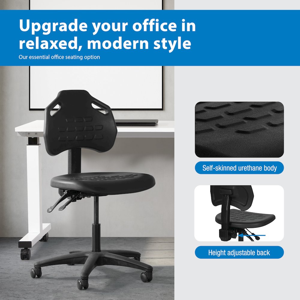 Black Self Skinned Urethane Task Chair Seat With Tilt Back Angel Adjustable. Picture 10