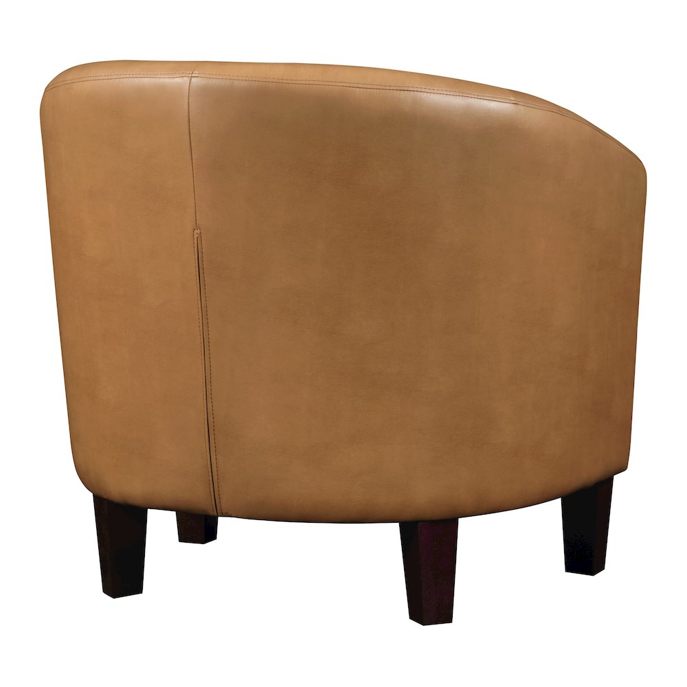 Ethan Tub Chair in Camel Faux Leather with Dark Espresso Wood Legs. Picture 4