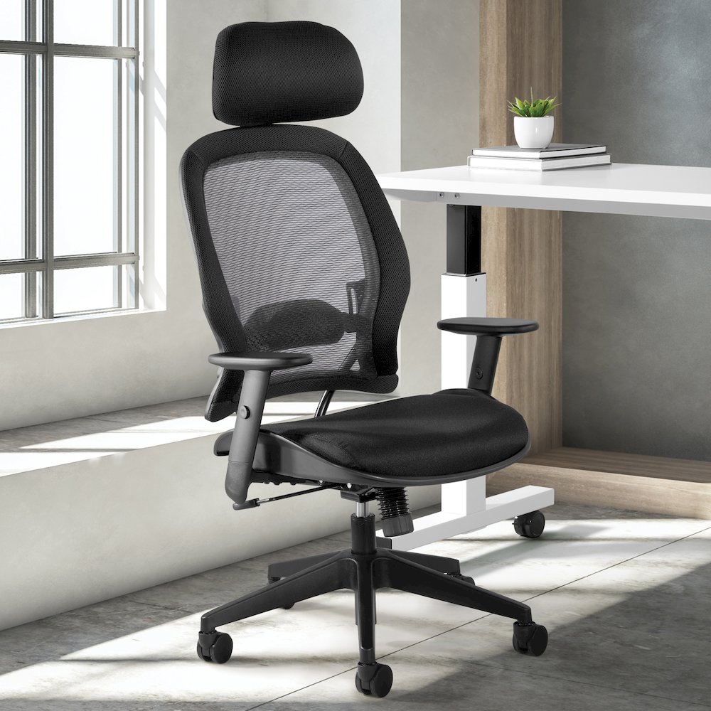 Office Star Professional Air Grid Chair with Adjustable Headrest - Mesh Seat - 5-star Base - Black - 1 Each. Picture 9