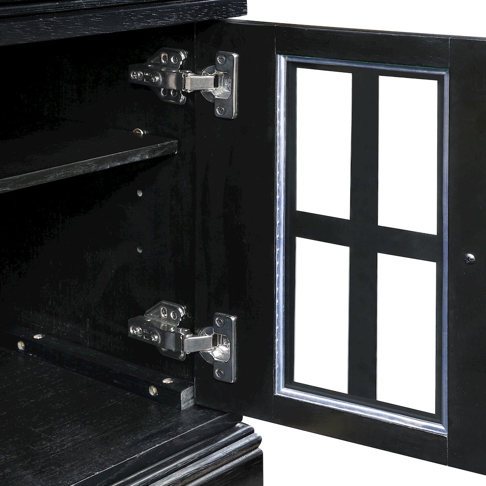 Chair Side Table with 1 Drawer and 1 Glass Door with Power Strip in Black Finish. Picture 10
