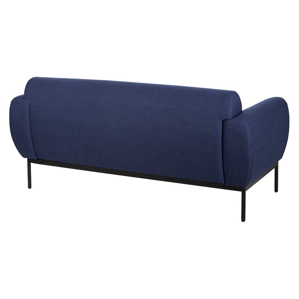 Delta Sofa in Navy Fabric with Black Metal Legs. Picture 5
