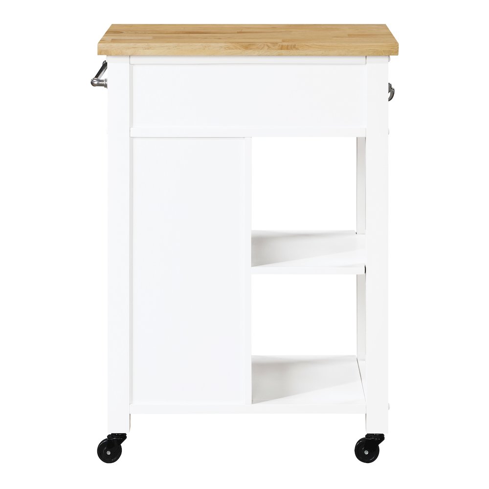 Derry Kitchen Cart with Natural Butcher Block Top With White Finish. Picture 5
