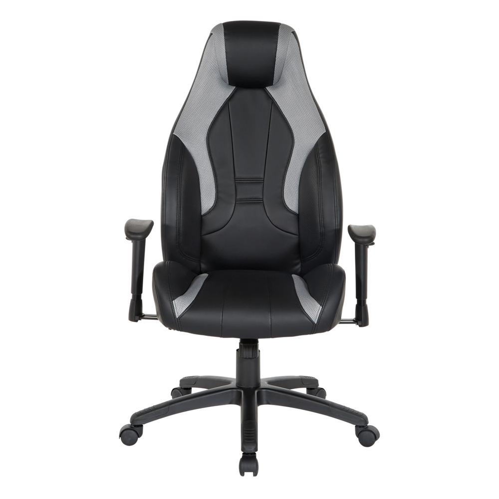 Commander Gaming Chair in Black Faux Leather and Grey Accents, CMD25-GRY. Picture 3