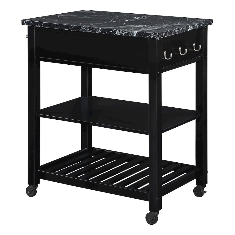 Litchfield Kitchen Cart With Faux Marble Top in Black Finish. Picture 4