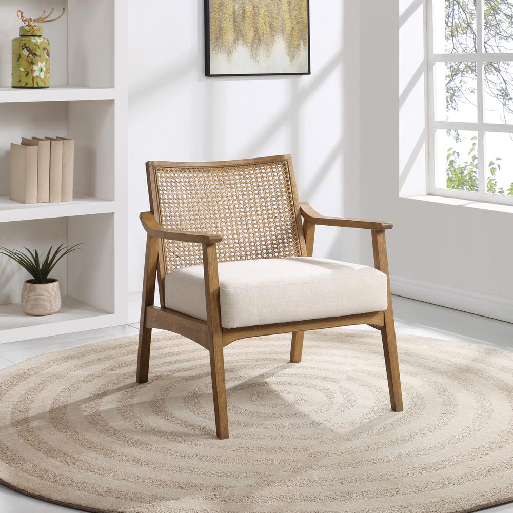 Alaina Cane Back Arm Chair in Linen Fabric with Coastal Wash. Picture 11