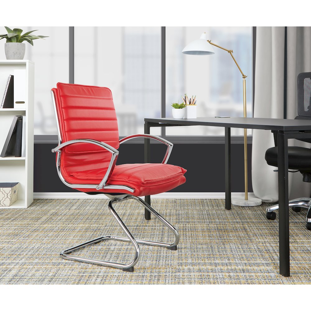 Guest Faux Leather Chair with Chrome Base and Includes Removable Arm Sleeves. Picture 9