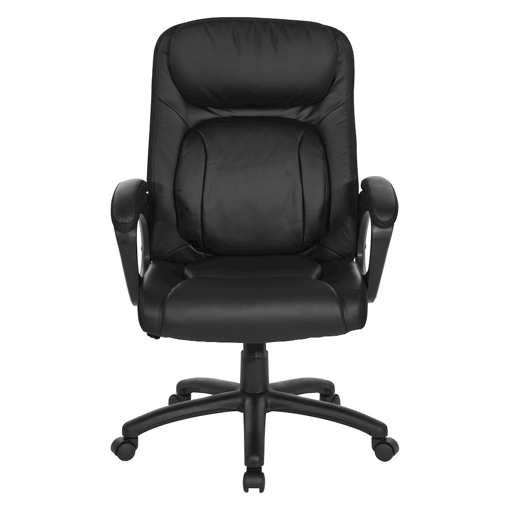 BlackFaux Leather Manager’s Chair with Padded Arms and Black Nylon Base. Picture 3