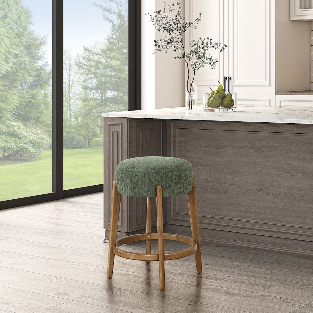 Wesley 26" Counter Stool in Pine Fabric with Medium Oak Finish Frame. Picture 7