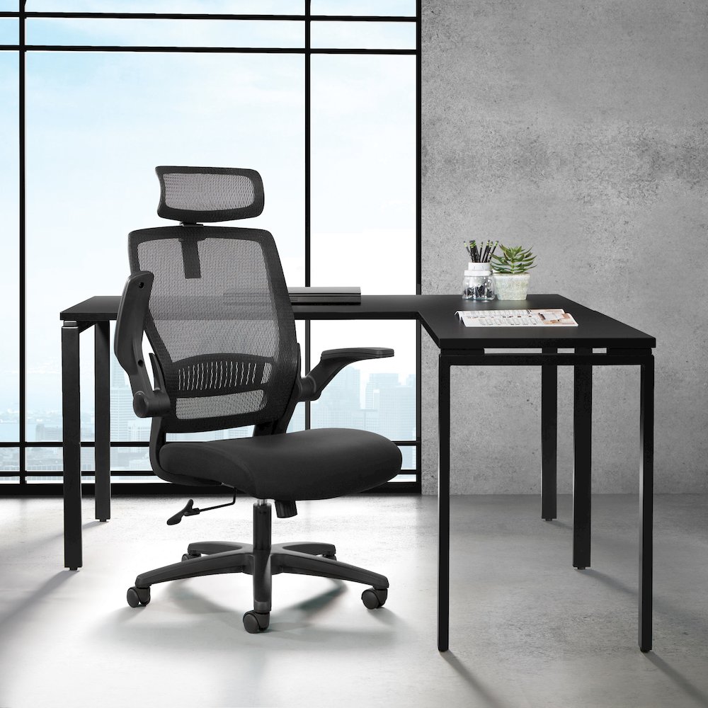 Managers Chair With Mesh Back In Black Fabric Seat Molded Foam. Picture 10