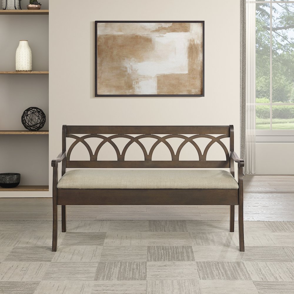 Coventry Storage Bench in Dark Walnut Finish Frame and Beige Seat Cushion K/D. Picture 8