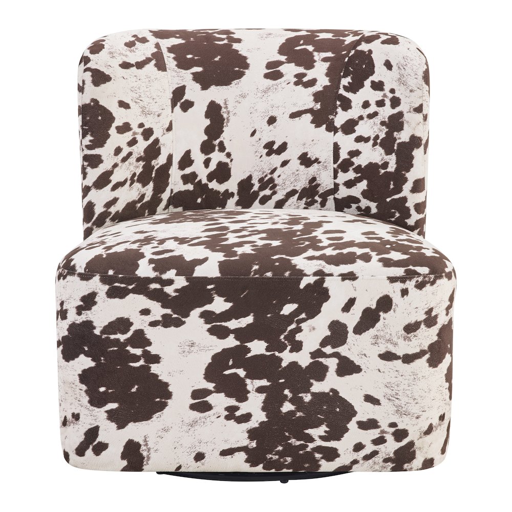 Lucia Swivel Chair in Brown Cow Fabric. Picture 2