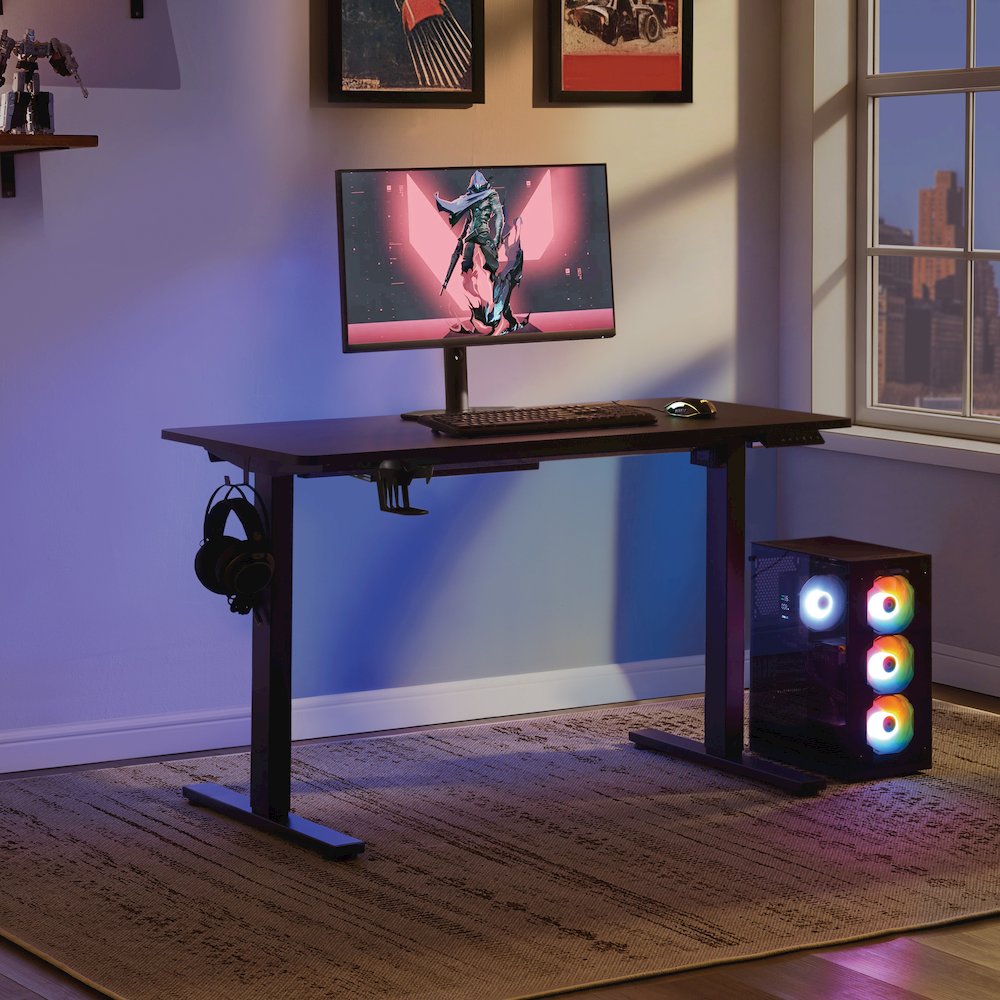 Primo 48" Electric Height Adjustable Gaming Desk in Black Carbon Fiber Finish. Picture 9