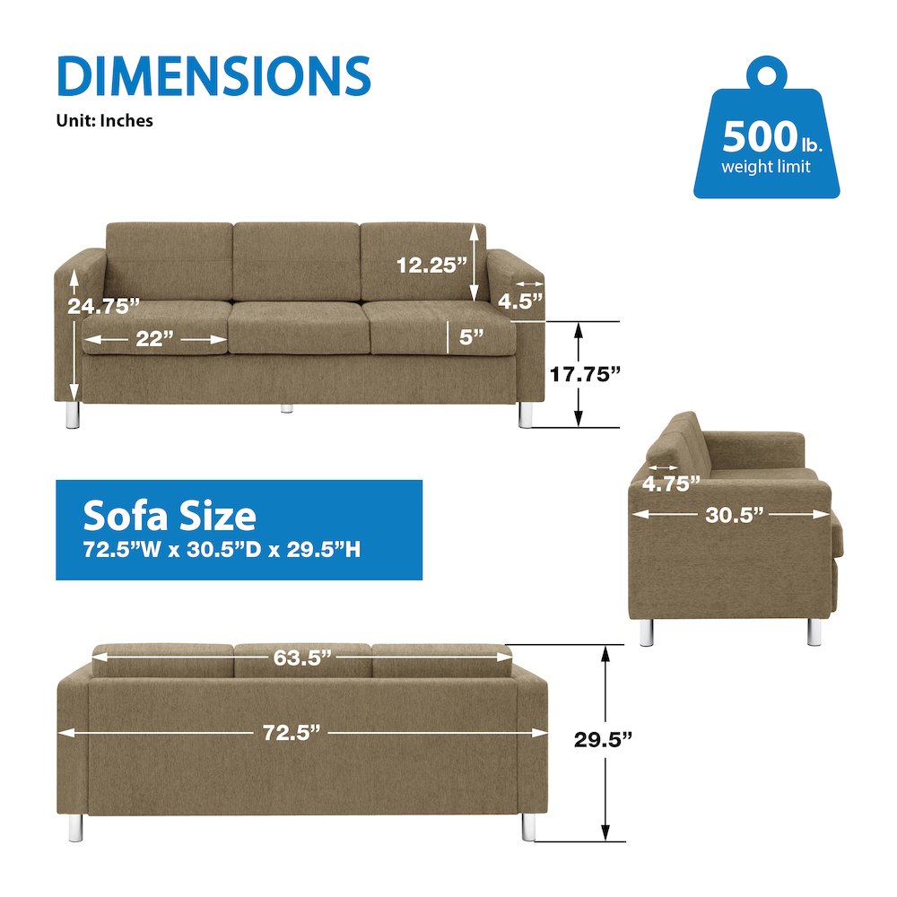 Pacific Sofa in Taupe Fabric with Chrome Legs. Picture 10