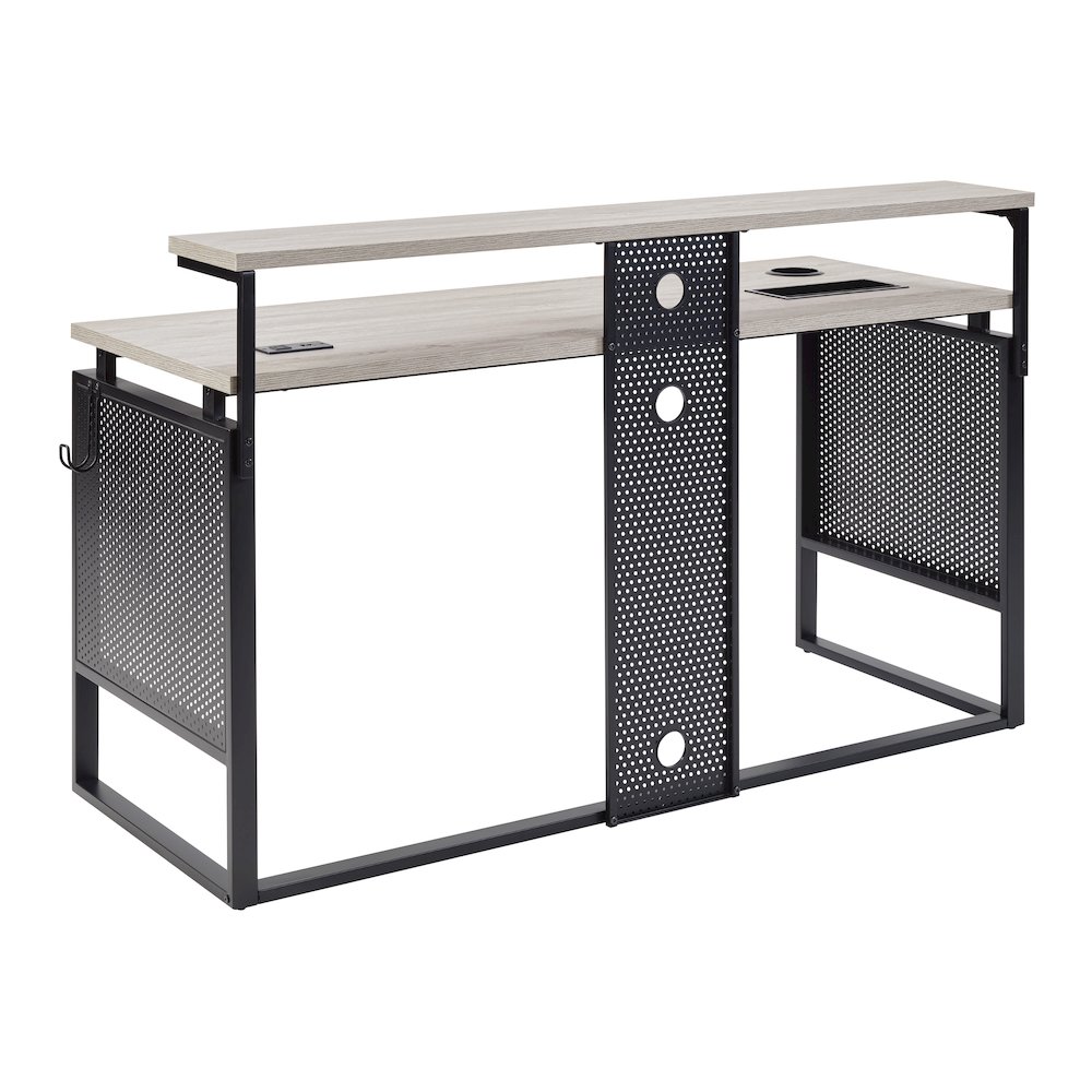 Ace 60" Desk with Hutch in Grey Taupe Top and Matte Black Frame. Picture 5