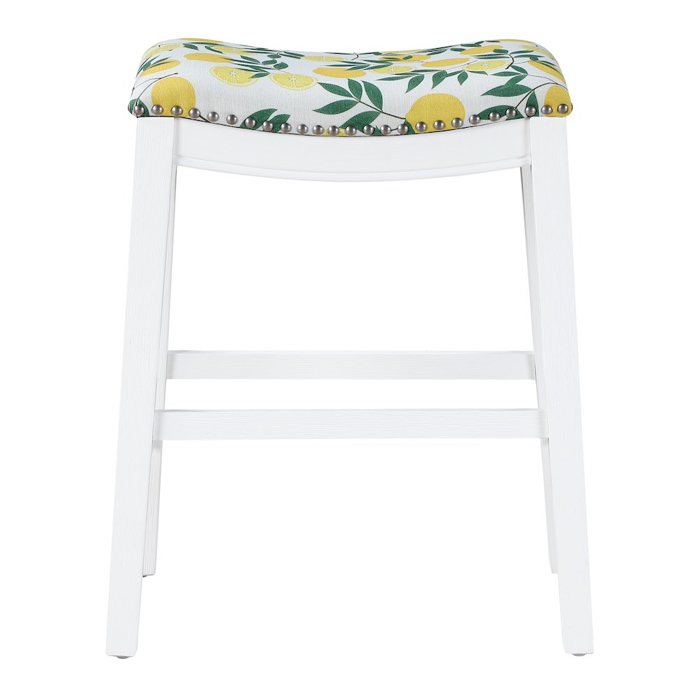Saddle Stool 24" in lemons Fabric With White Wood Finish 2-Pack. Picture 6