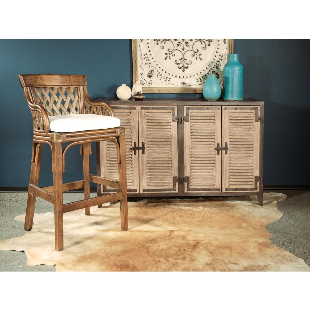 Plantation 24" Counter Stool with Brown Stained Wood Rattan Frame Finish, PLN158-BRS. Picture 4
