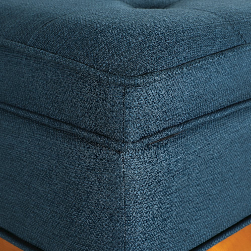 Katheryn Storage Bench in Azure Fabric with Spice Finish Legs. Picture 8