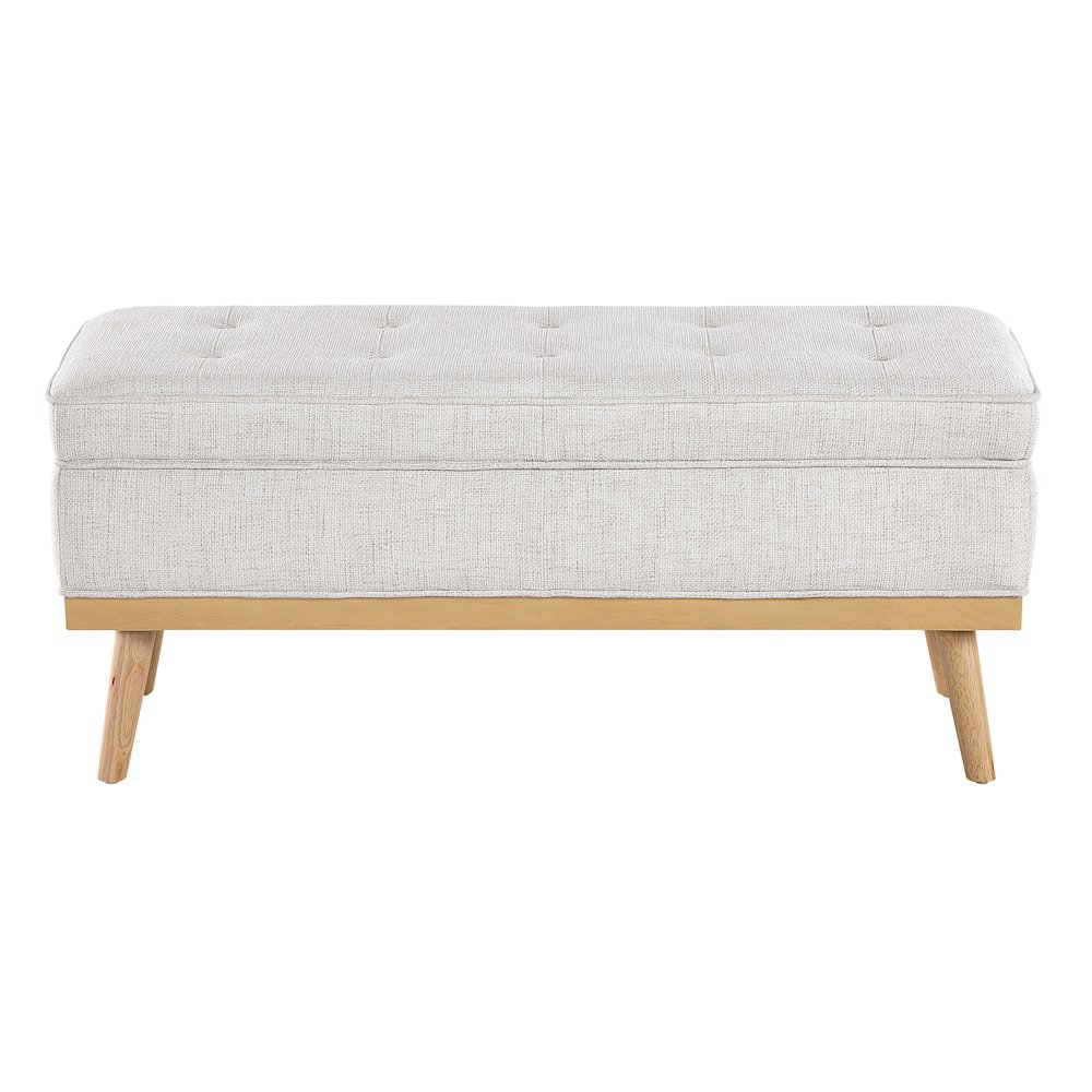 Katheryn Storage Bench in Linen Fabric with National Wood Legs. Picture 3