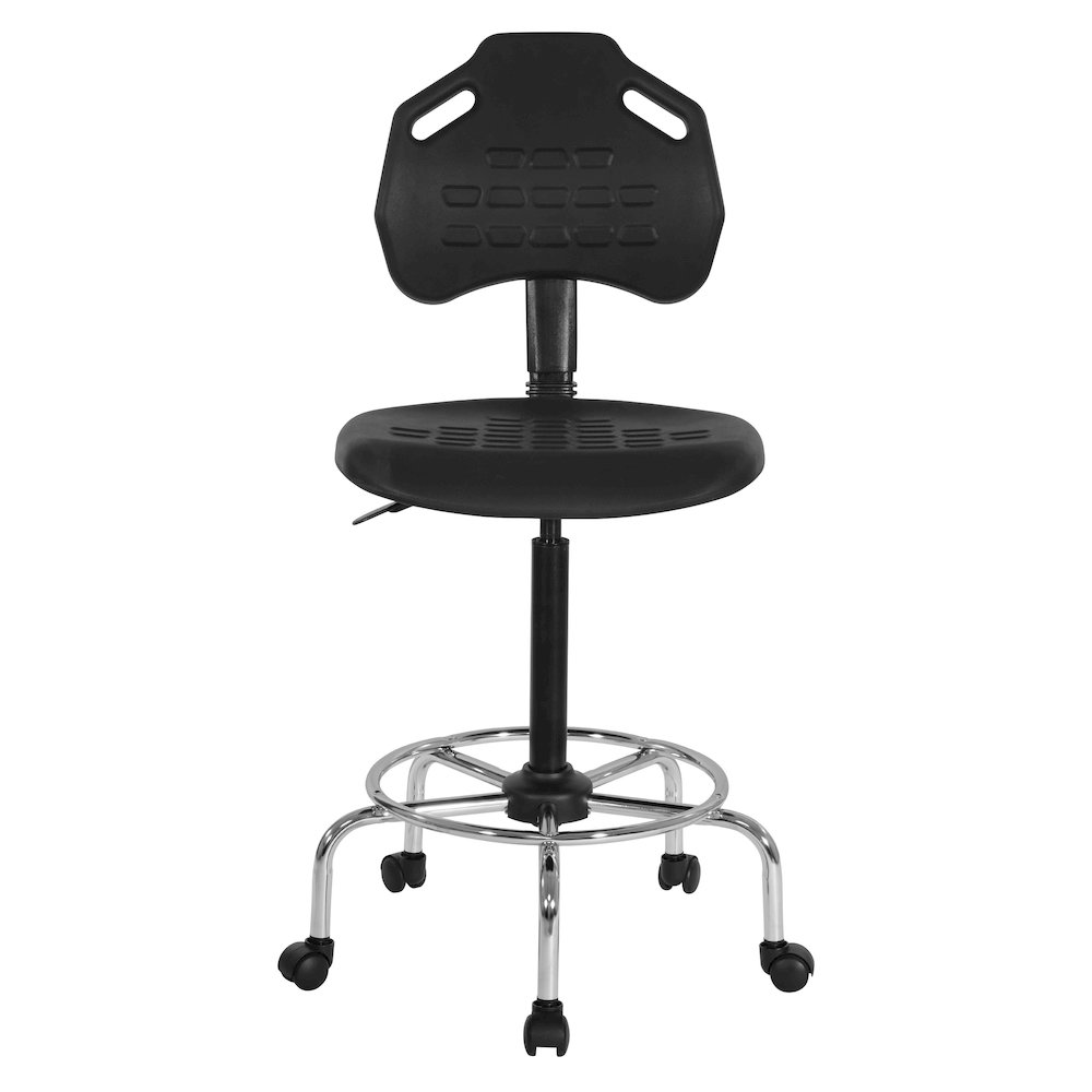 Black Self Skinned Urethane Intermediate Drafting Chair In Chrome Base. Picture 3